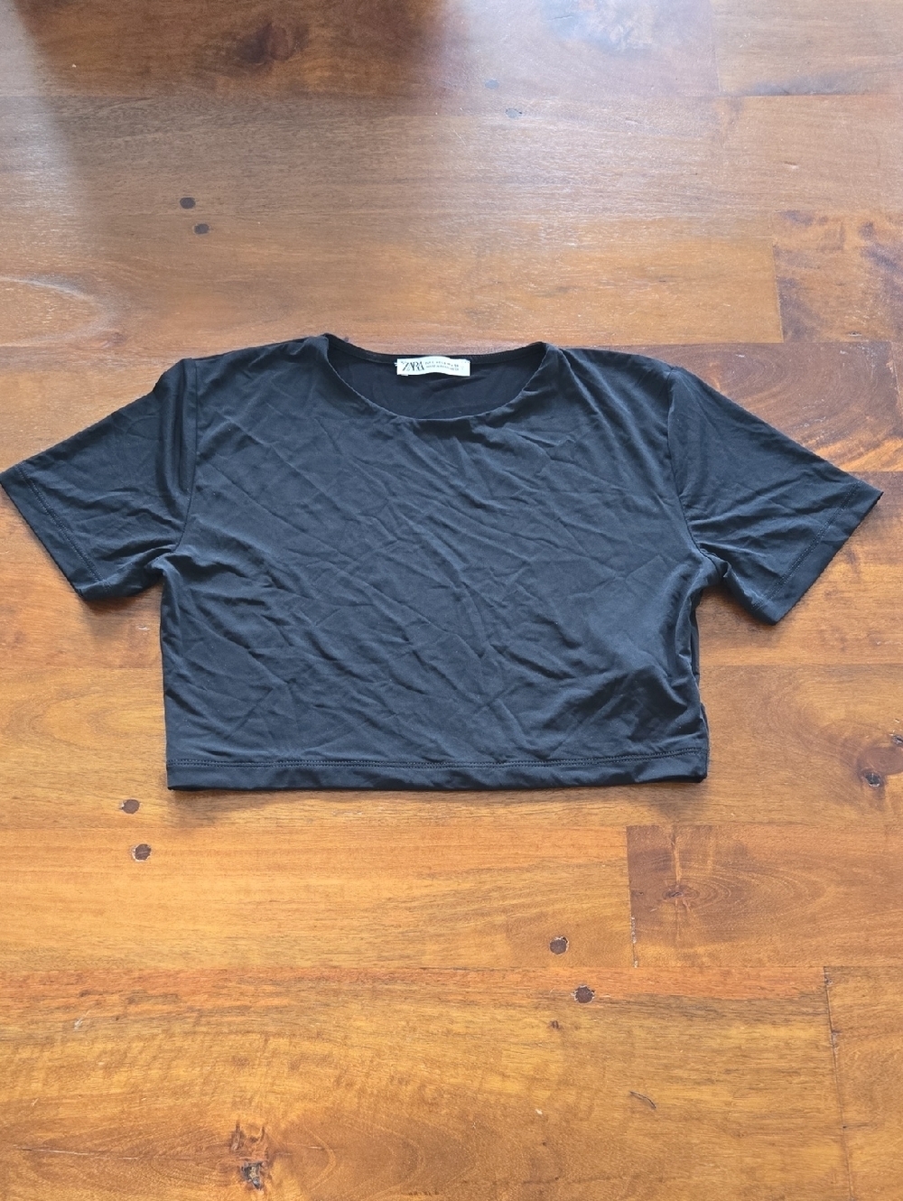 Zara Black Cropped Crewneck Tee Size Large